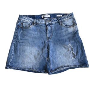 Kenneth Cole Reaction Mid Rise Distressed Semi-Denim Shorts (Size: 6)